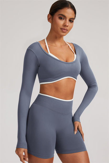 Long Sleeve Crop top Shorts 2-Piece Set