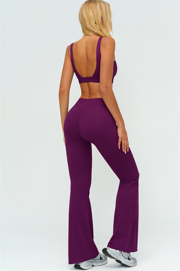 V-Back Sports Bra Flared Leggings 2-Piece Set