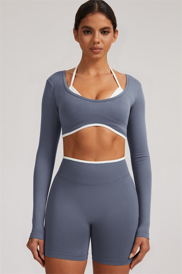 Long Sleeve Crop top Shorts 2-Piece Set