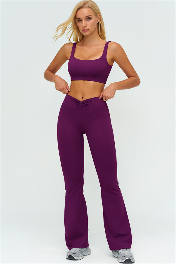 V-Back Sports Bra Flared Leggings 2-Piece Set