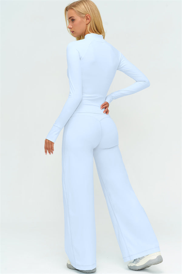 Zip Jacket New Straight Leg Pants 2-Piece Set