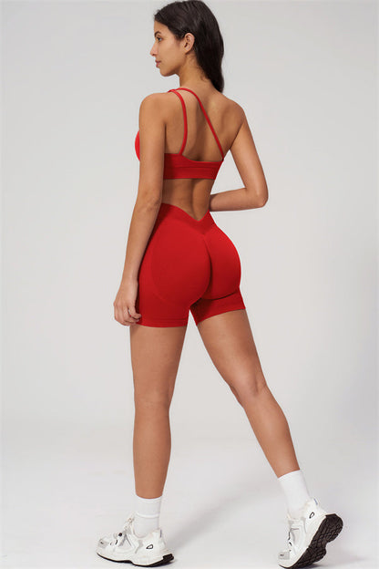 One-Shoulder Sports Bra Shorts 2-Piece Set
