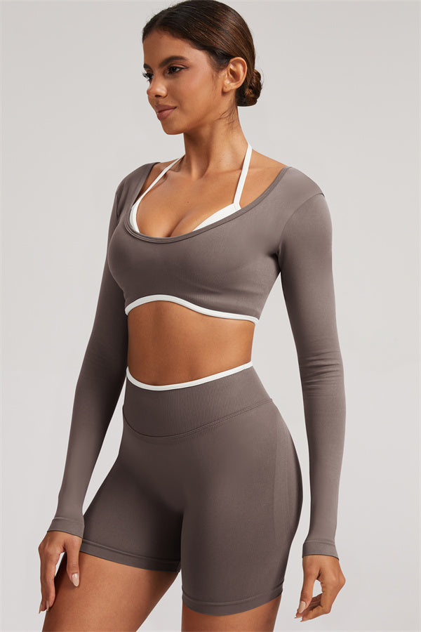 Long Sleeve Crop top Shorts 2-Piece Set