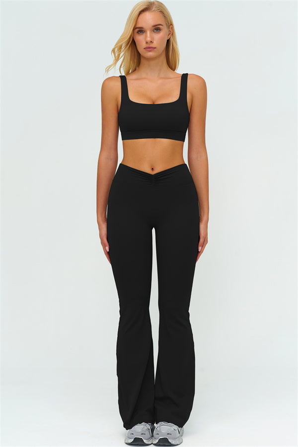 V-Back Sports Bra Flared Leggings 2-Piece Set