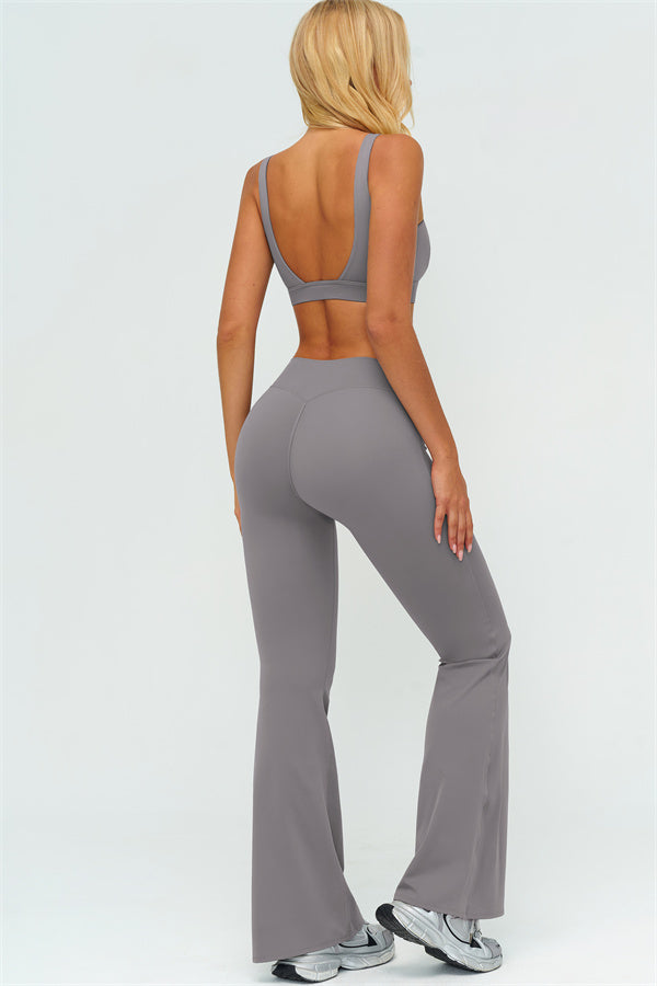 V-Back Sports Bra Flared Leggings 2-Piece Set