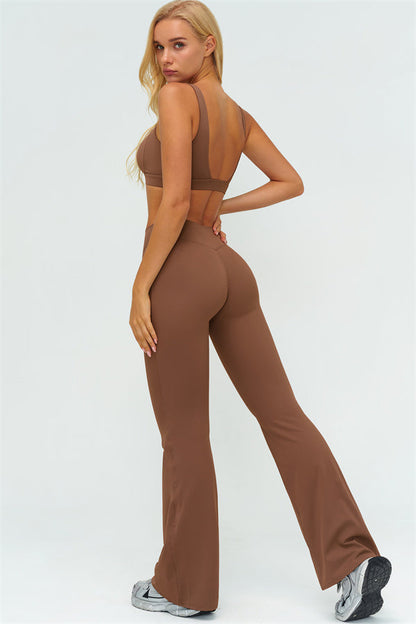 V-Back Sports Bra Flared Leggings 2-Piece Set