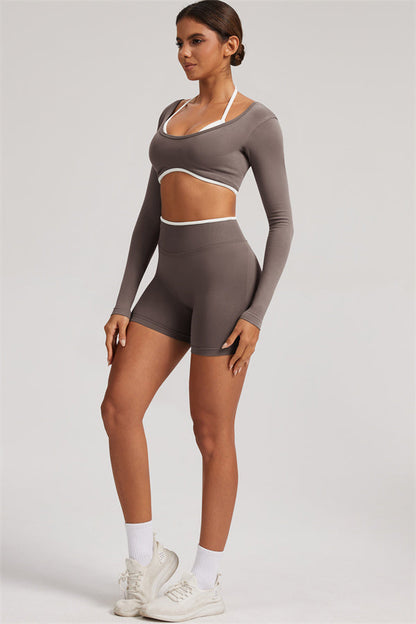 Long Sleeve Crop top Shorts 2-Piece Set