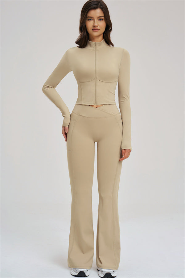Zip Jacket + Flared Leggings 2-Piece Set