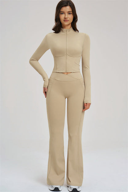Zip Jacket + Flared Leggings 2-Piece Set
