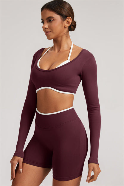 Long Sleeve Crop top Shorts 2-Piece Set