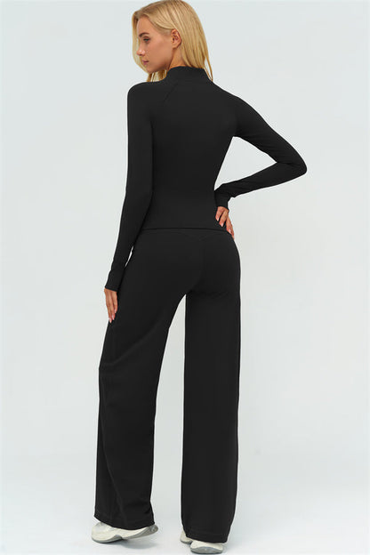 Zip Jacket New Straight Leg Pants 2-Piece Set