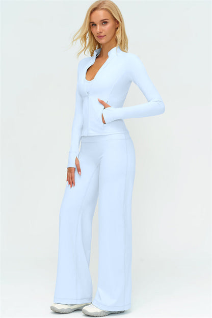 Zip Jacket New Straight Leg Pants 2-Piece Set