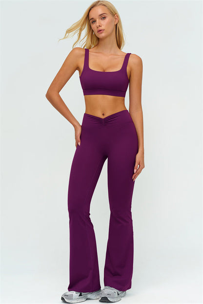 V-Back Sports Bra Flared Leggings 2-Piece Set
