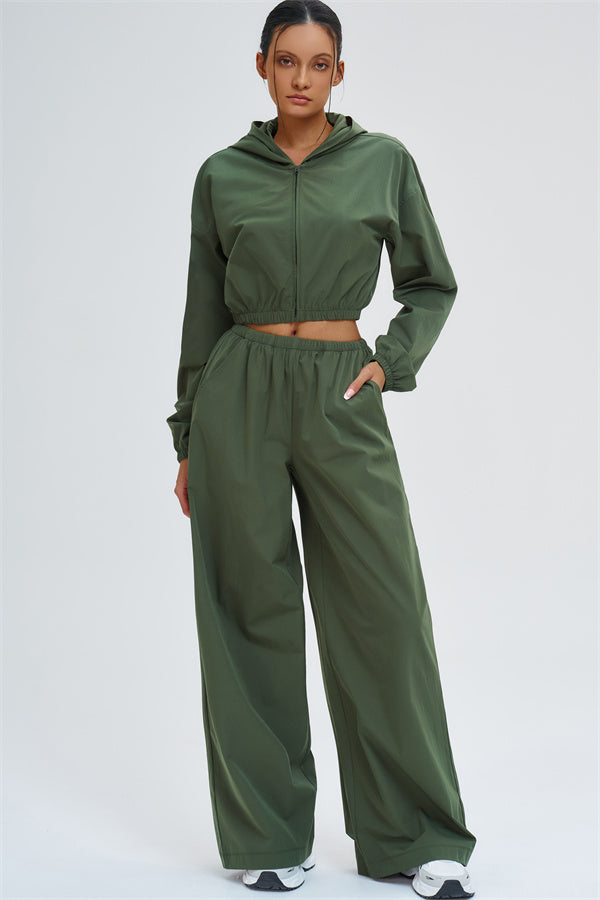 Crop Hoodie + Sweatpants 2-Piece Set