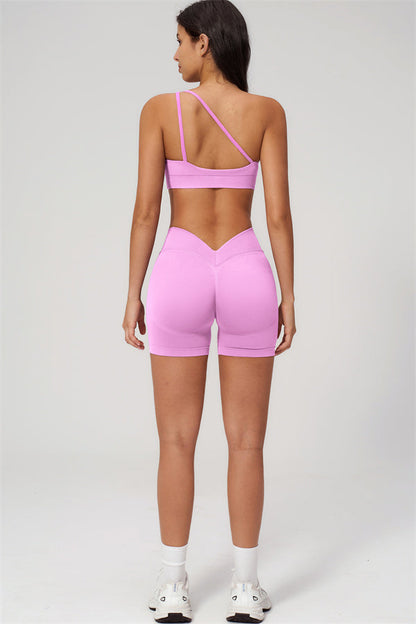 One-Shoulder Sports Bra Shorts 2-Piece Set
