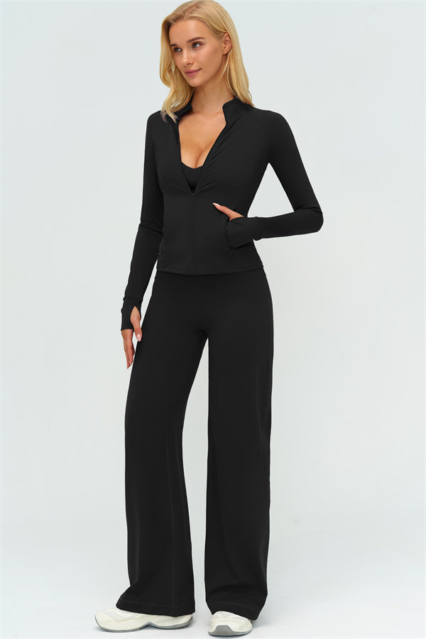 Zip Jacket New Straight Leg Pants 2-Piece Set