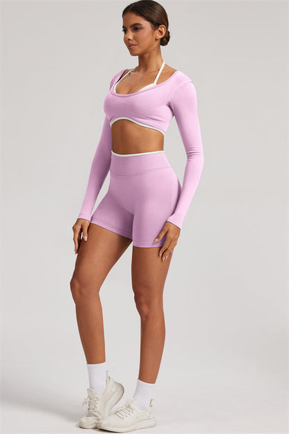 Long Sleeve Crop top Shorts 2-Piece Set