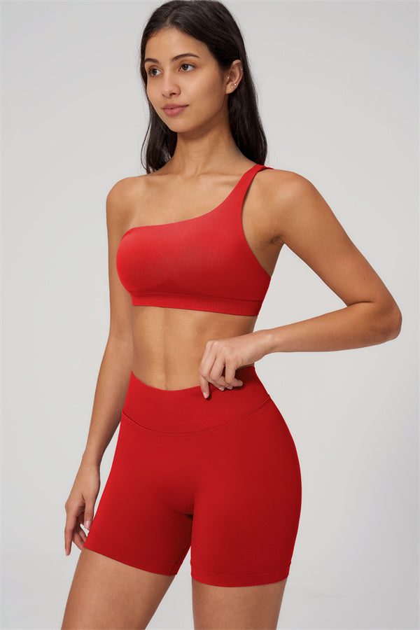 One-Shoulder Sports Bra Shorts 2-Piece Set