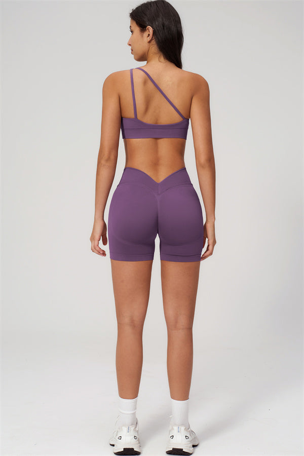One-Shoulder Sports Bra Shorts 2-Piece Set