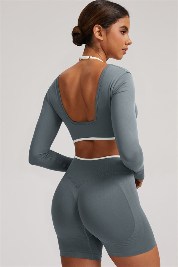 Long Sleeve Crop top Shorts 2-Piece Set