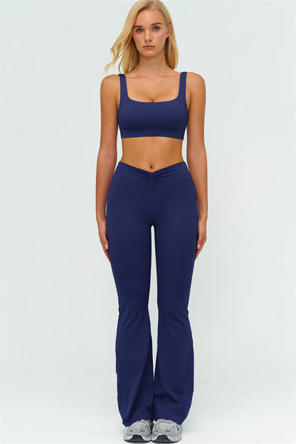 V-Back Sports Bra Flared Leggings 2-Piece Set