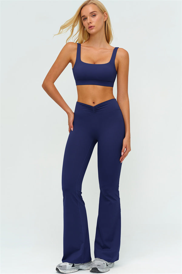 V-Back Sports Bra Flared Leggings 2-Piece Set