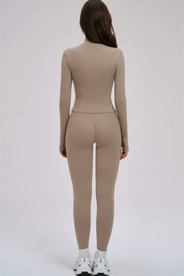 Zip Jacket Cross Back Sports Bra Leggings 3-Piece Set