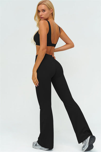 V-Back Sports Bra Flared Leggings 2-Piece Set