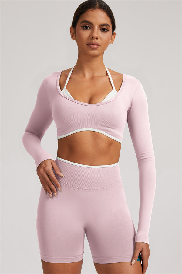 Long Sleeve Crop top Shorts 2-Piece Set
