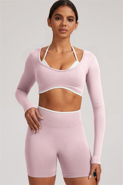 Long Sleeve Crop top Shorts 2-Piece Set