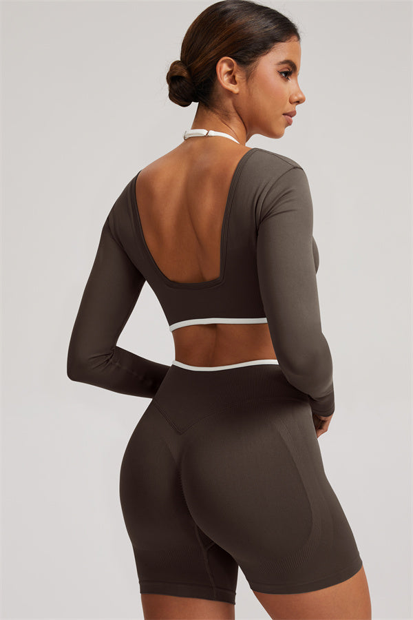 Long Sleeve Crop top Shorts 2-Piece Set