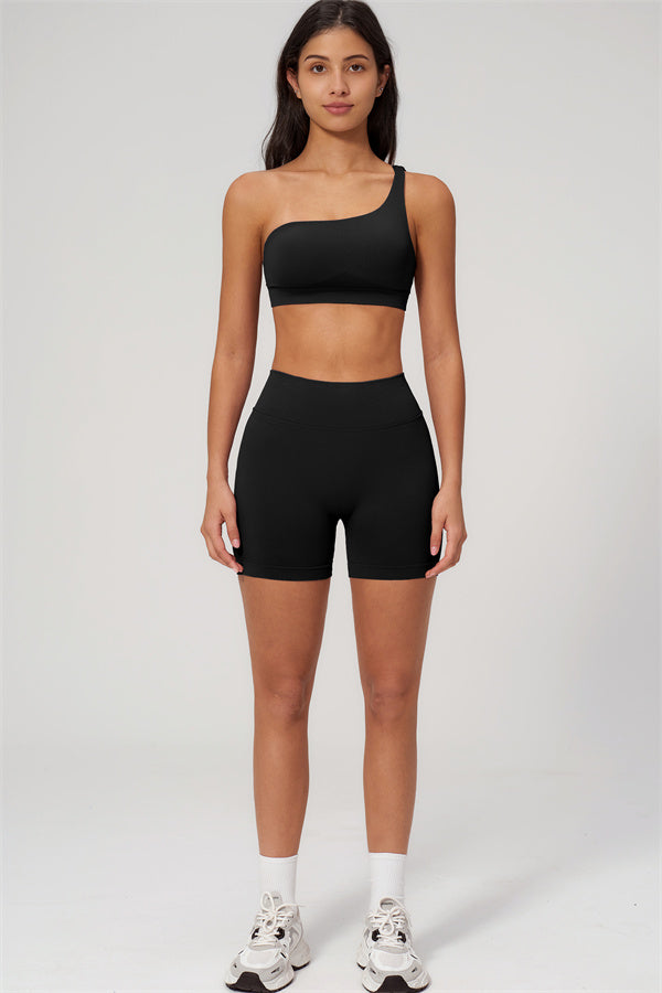 One-Shoulder Sports Bra Shorts 2-Piece Set