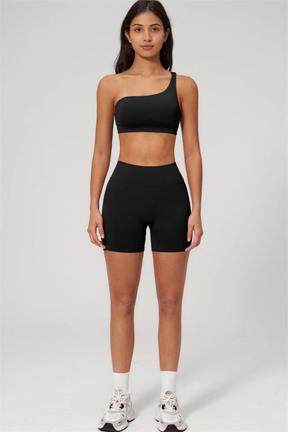 One-Shoulder Sports Bra Shorts 2-Piece Set