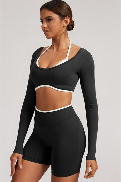Long Sleeve Crop top Shorts 2-Piece Set