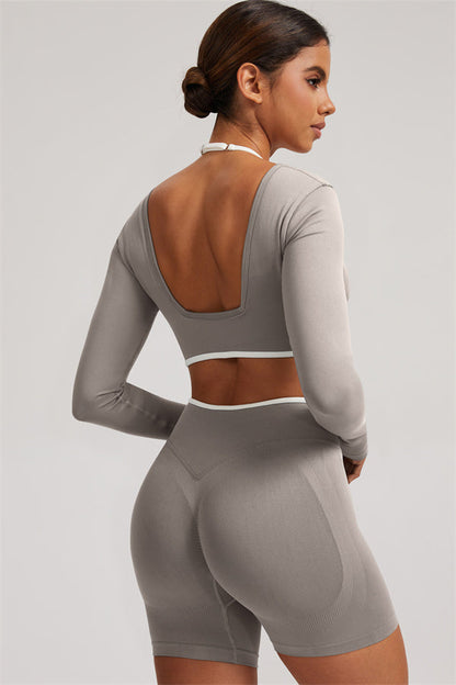 Long Sleeve Crop top Shorts 2-Piece Set