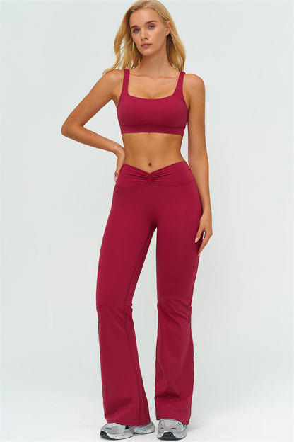 V-Back Sports Bra Flared Leggings 2-Piece Set