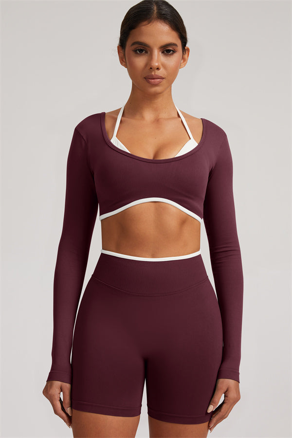 Long Sleeve Crop top Shorts 2-Piece Set