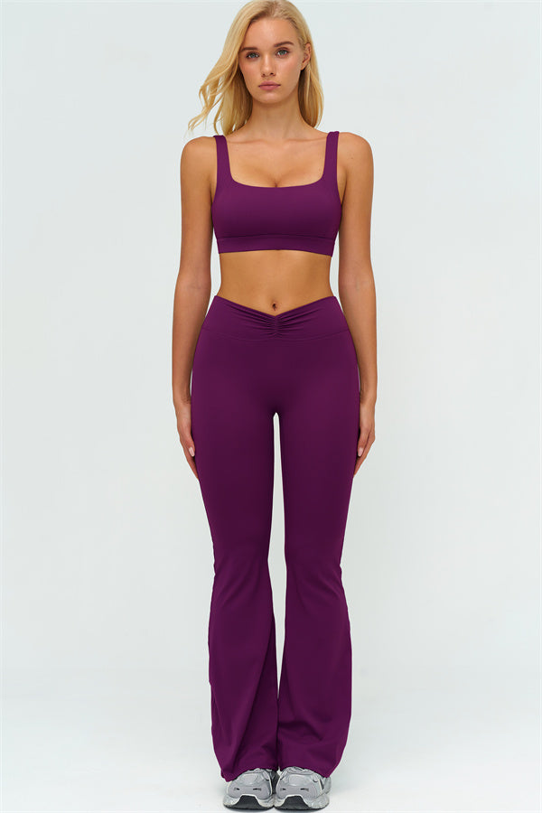 V-Back Sports Bra Flared Leggings 2-Piece Set