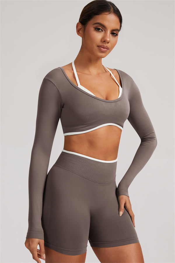 Long Sleeve Crop top Shorts 2-Piece Set