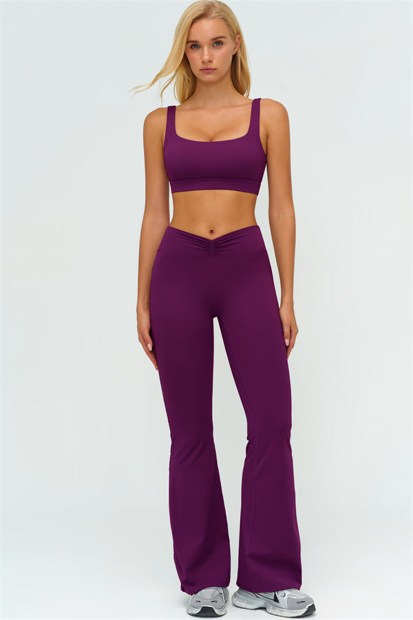 V-Back Sports Bra Flared Leggings 2-Piece Set