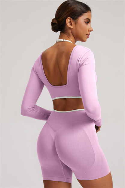 Long Sleeve Crop top Shorts 2-Piece Set