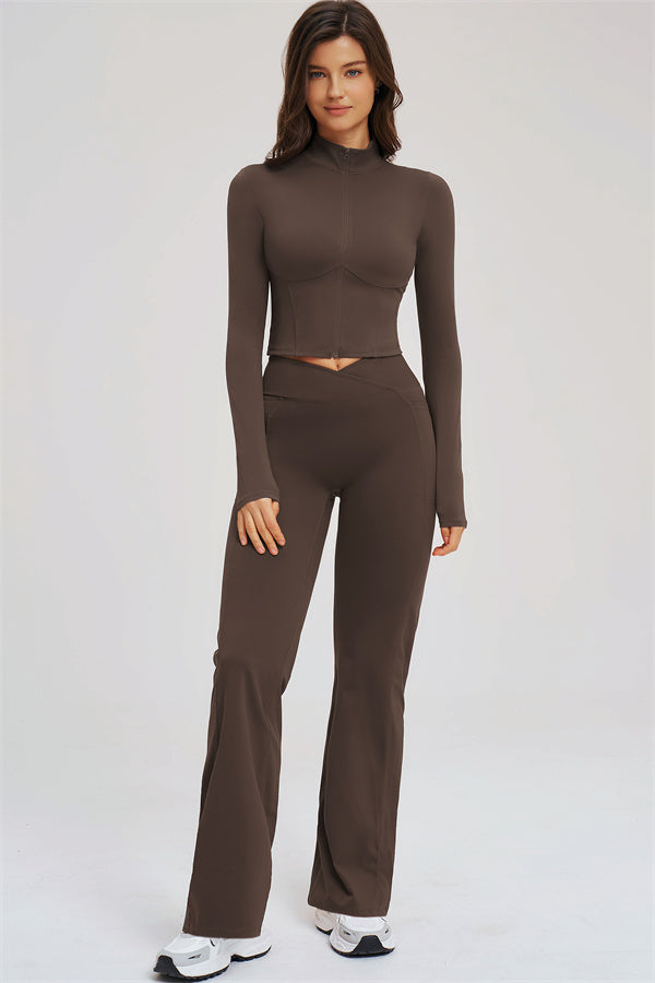 Zip Jacket + Flared Leggings 2-Piece Set