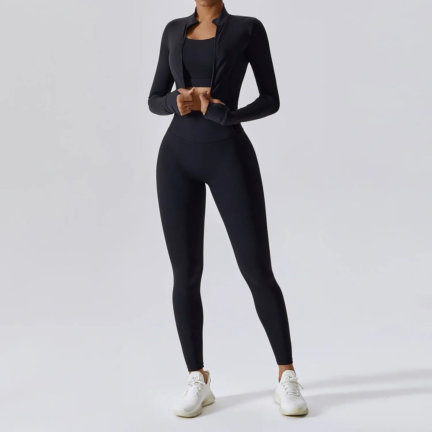 3 Pieces Workout Clothes Sports Bra High Waist Gym Leggings Long-Sleeved