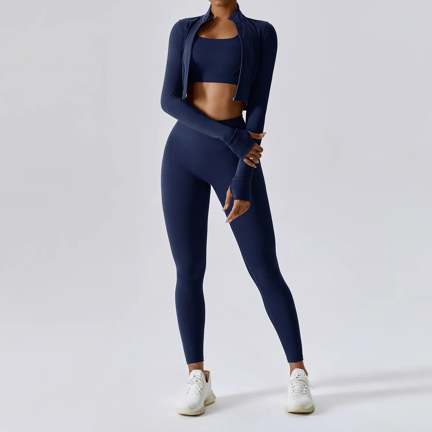 3 Pieces Workout Clothes Sports Bra High Waist Gym Leggings Long-Sleeved