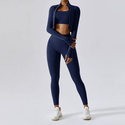 3 Pieces Workout Clothes Sports Bra High Waist Gym Leggings Long-Sleeved