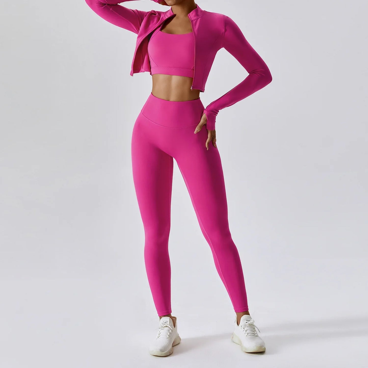 3 Pieces Workout Clothes Sports Bra High Waist Gym Leggings Long-Sleeved