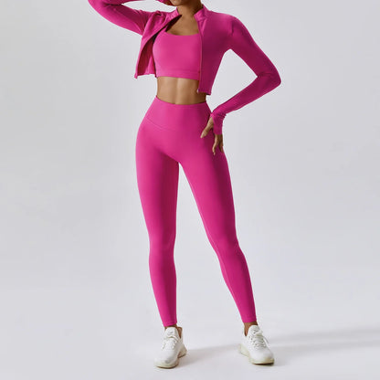 3 Pieces Workout Clothes Sports Bra High Waist Gym Leggings Long-Sleeved