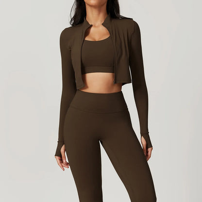 3 Pieces Workout Clothes Sports Bra High Waist Gym Leggings Long-Sleeved