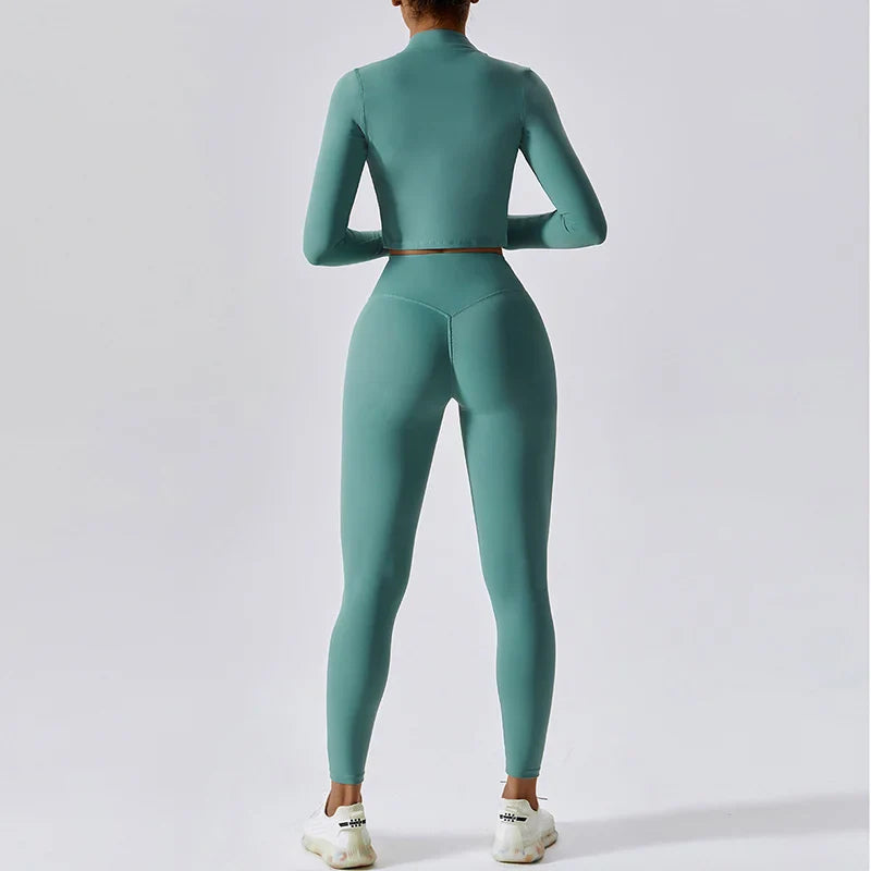 3 Pieces Workout Clothes Sports Bra High Waist Gym Leggings Long-Sleeved