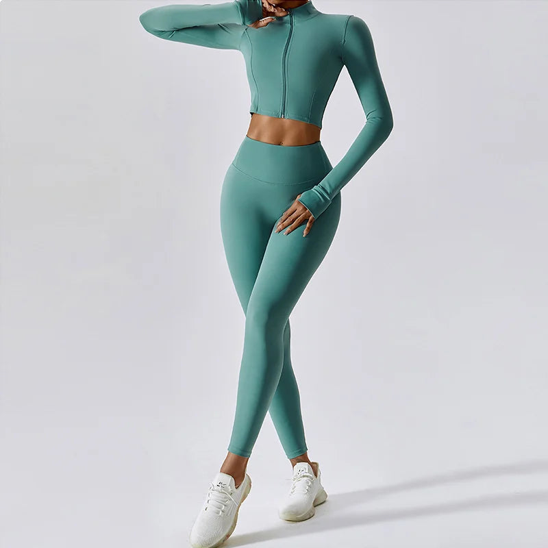 3 Pieces Workout Clothes Sports Bra High Waist Gym Leggings Long-Sleeved